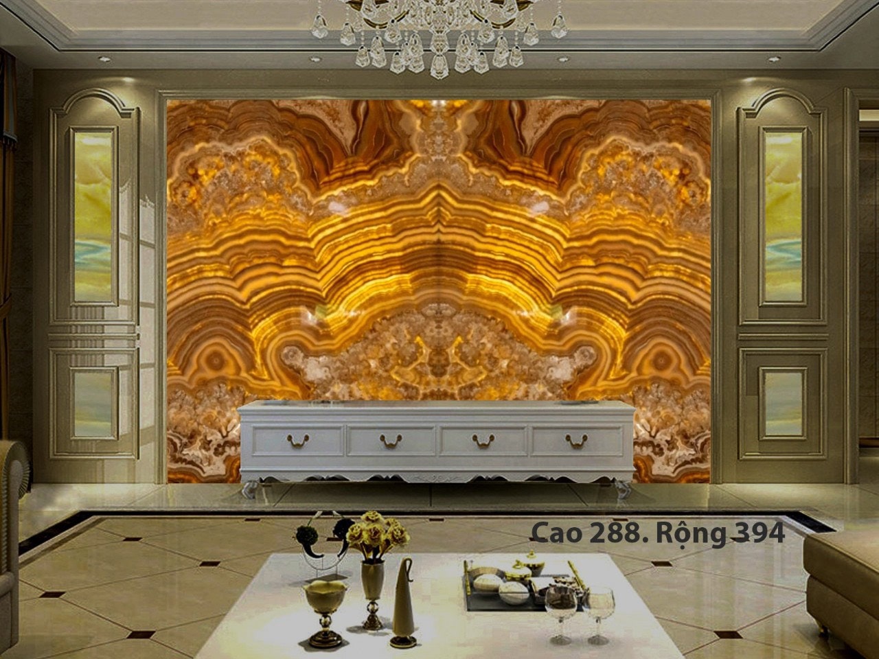 Tranh đá xuyên sáng Onyx được chiếu sáng